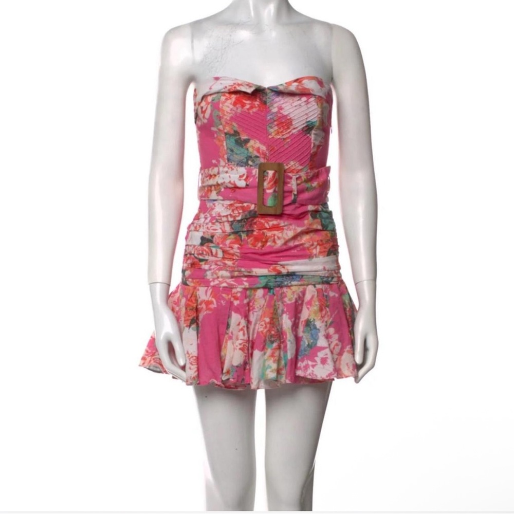 Hemant + Nandita pink strapless floral mini dress! NWOT!!